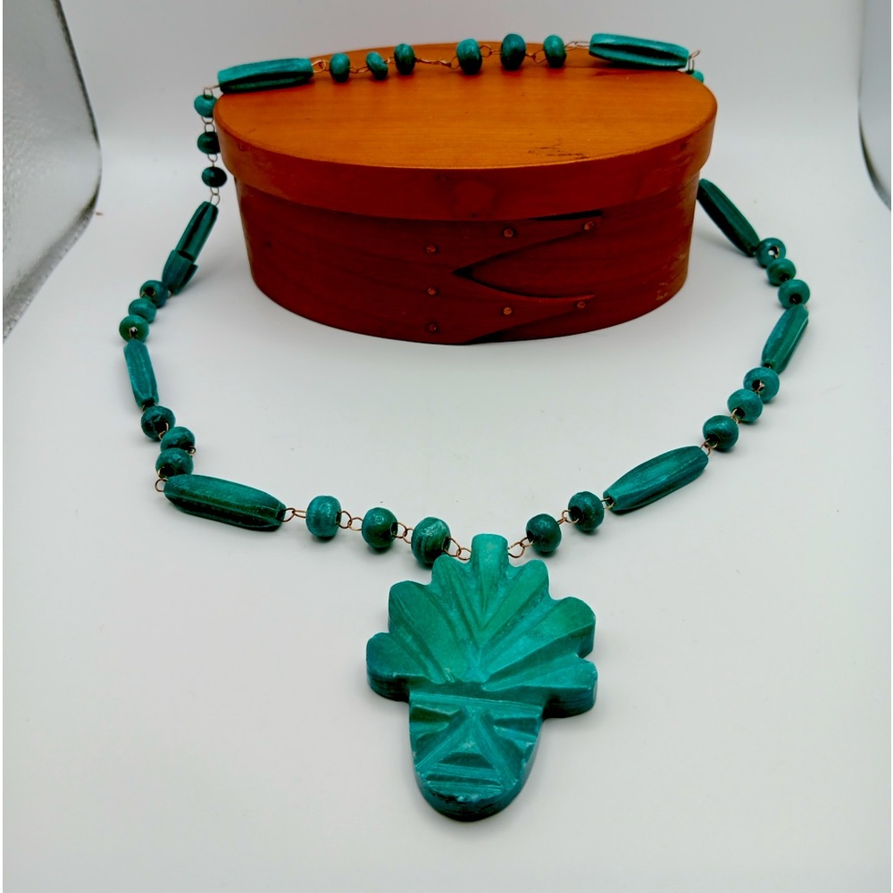Vintage Aztec Mayan Hand Carved Pendant Necklace
